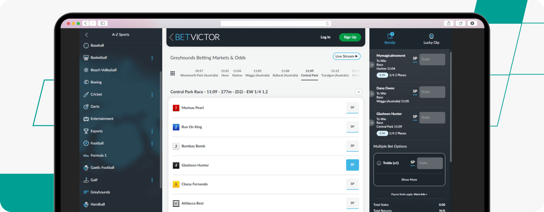 Screenshot of betvictor multiple betting desktop