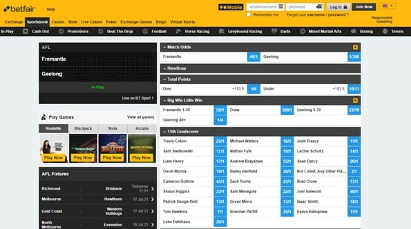 Betfair Aussie Rules Screenshot