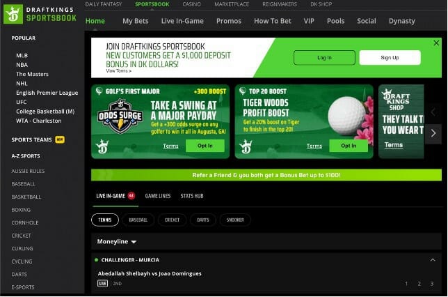 DraftKings Pennsylvania home page screenshot