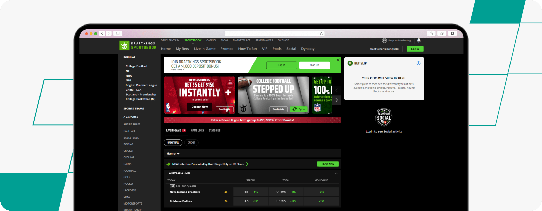 draftkings sportsbook screenshot