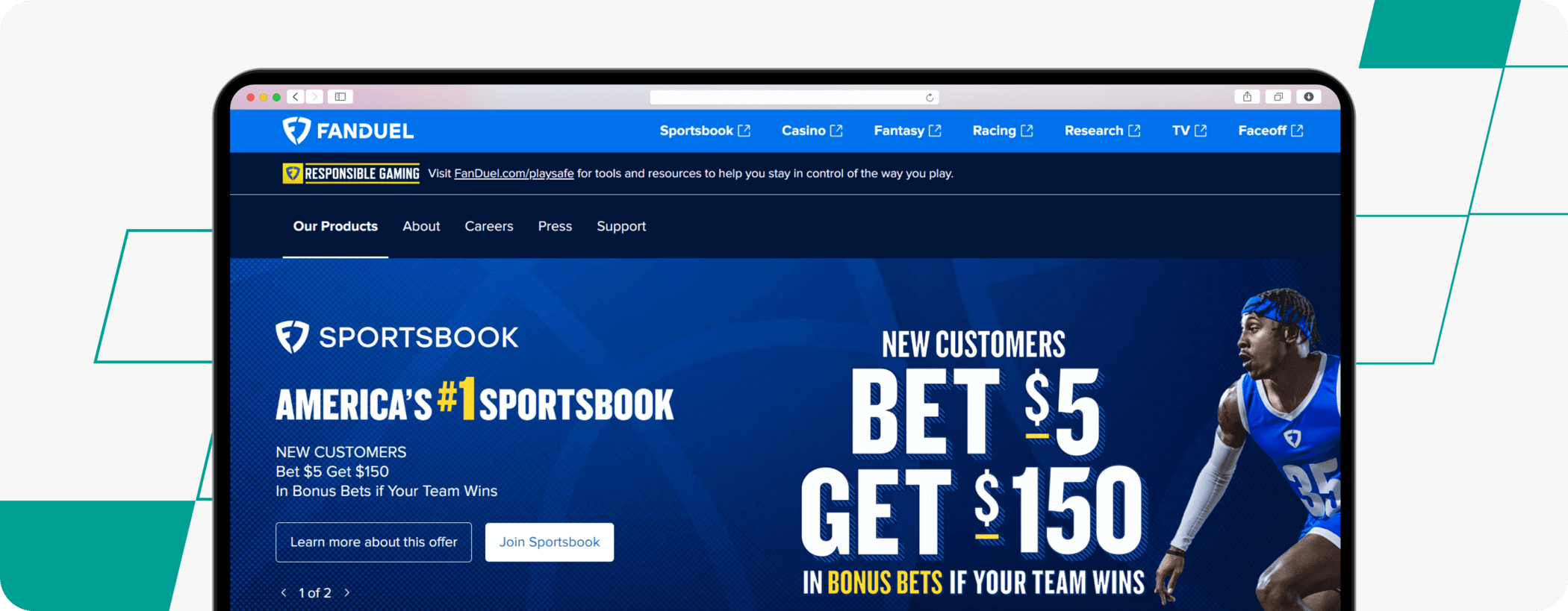 screenshot of fanduel homepage