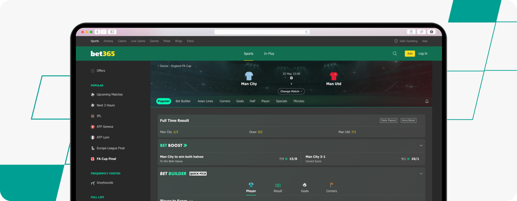 screenshot of bet365 fa cup odds