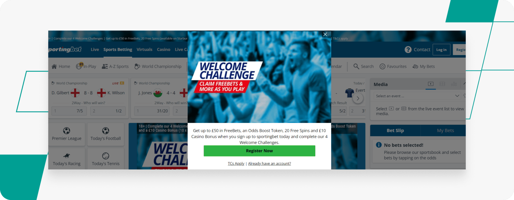 screenshot of sportingbet welcome package