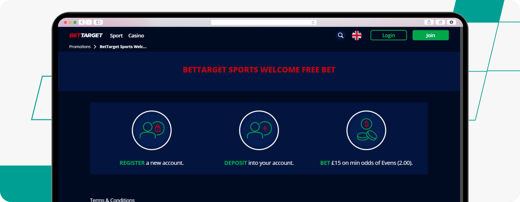 screenshot of bettarget's sports welcome offer